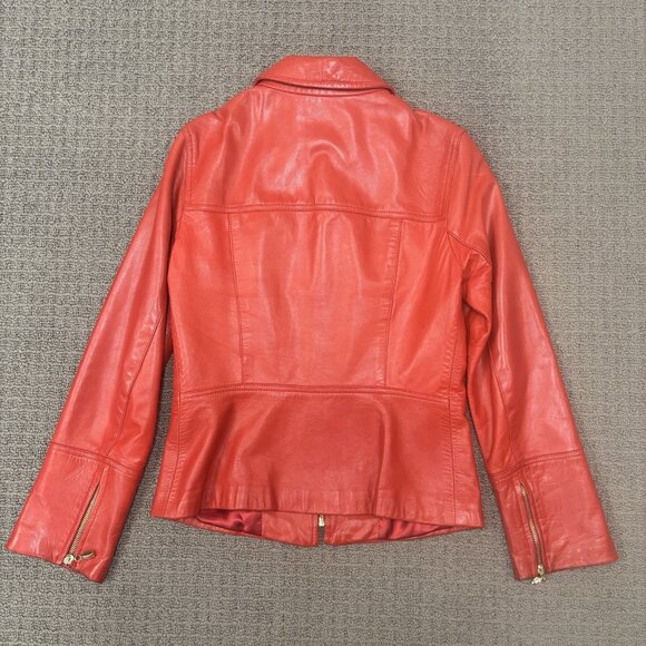 Vintage St Johns Jacket XS Smooth Red Leather Short Fitted Zip Up Distressed - Picture 2 of 14